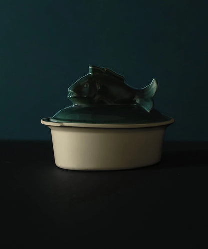 Terrine Ovale en Grès - Vert Secret et Naturel - Modèle Poisson