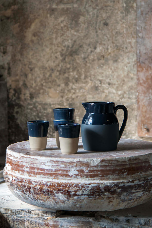 Pot à Eau en Grès - Encre Bleu Nuit et Noir - 1L