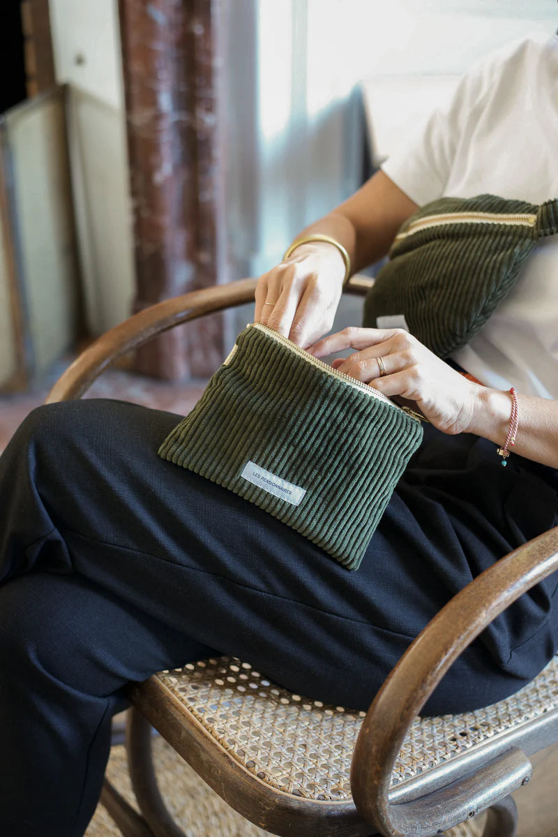 Petite Pochette Velours Côtelé - Vert Câpre