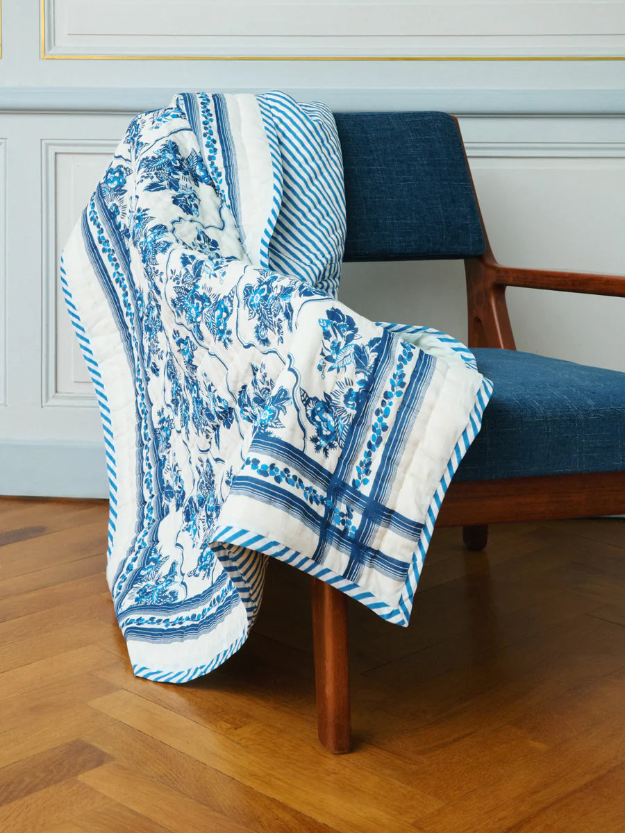 Plaid Blue Sofa Sarong 110 x 200