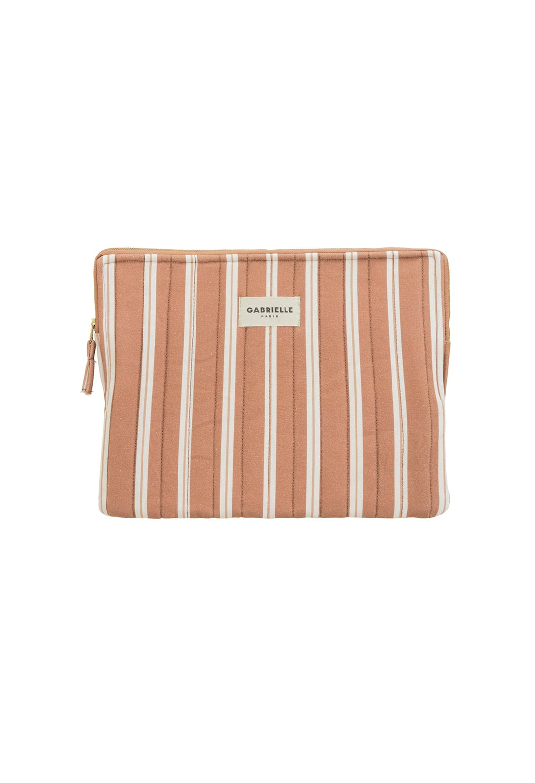 Pochette Ordinateur en Coton Rayures Noisette