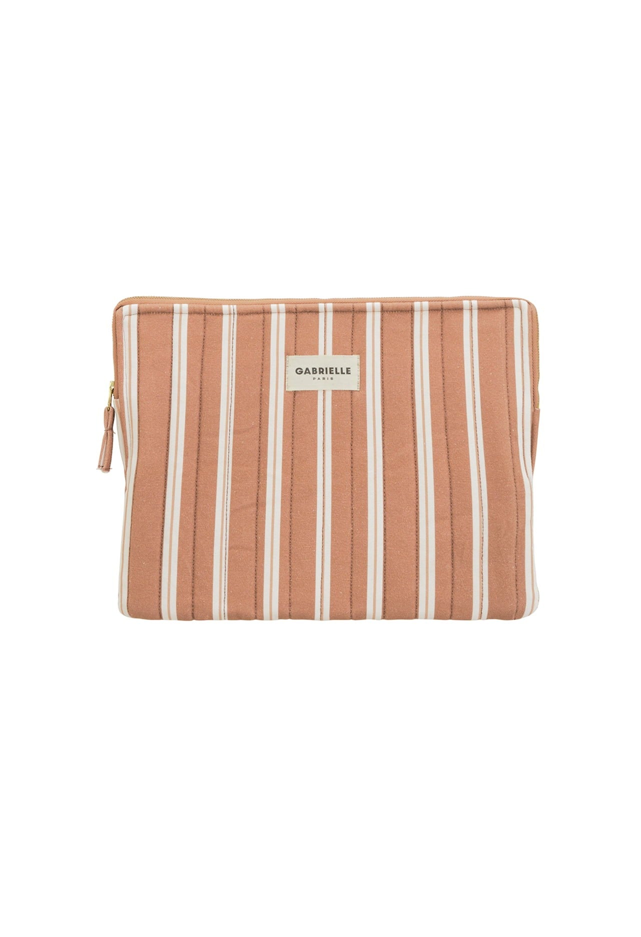 Pochette Ordinateur en Coton Rayures Noisette