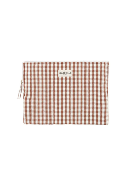 Pochette Ordinateur en Coton Vichy Moka