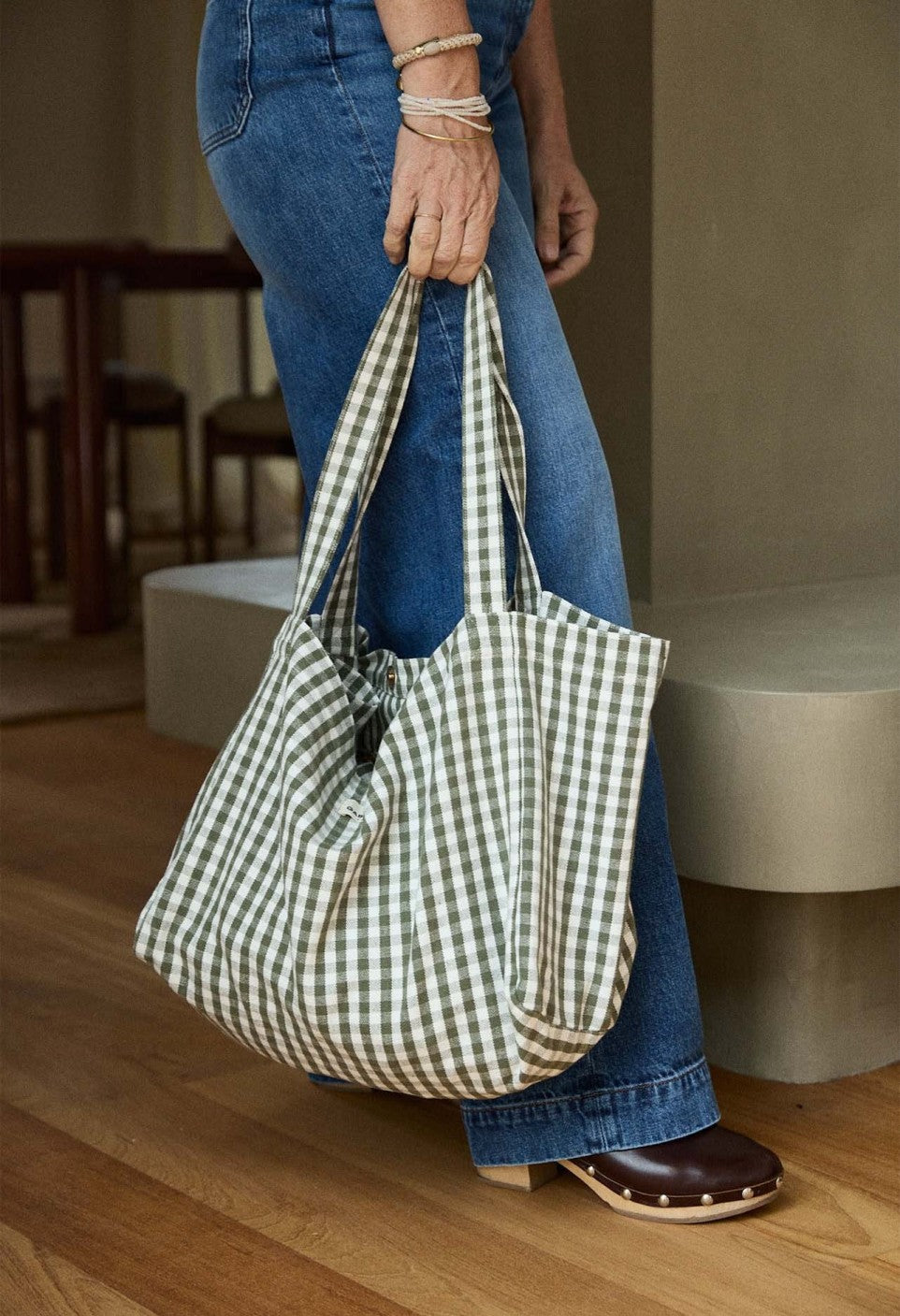 Sac à Main en Coton Vichy Kaki