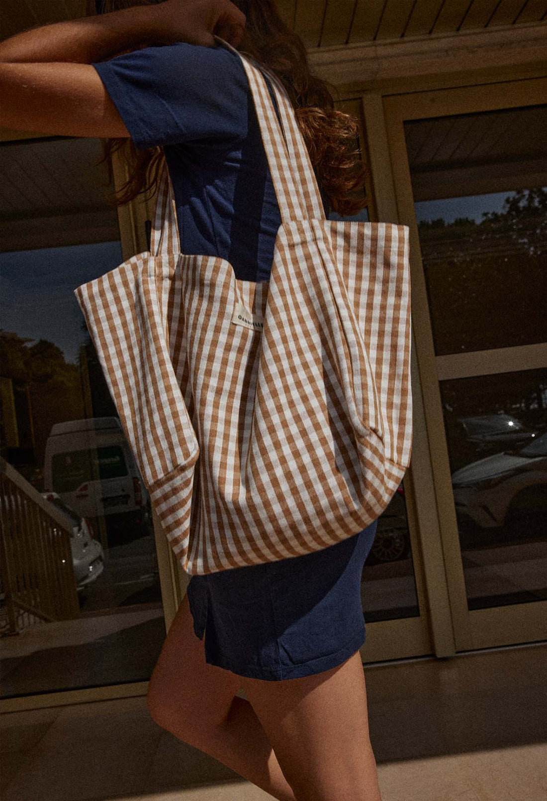 Sac à Main en Coton Vichy Camel