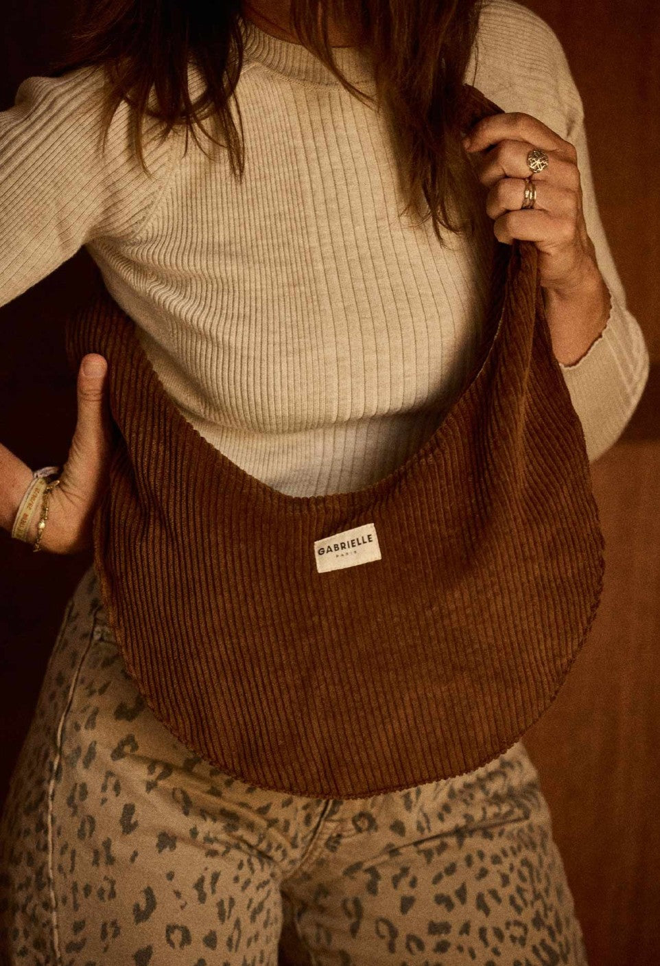 Sac New B - Demi-Lune - Velours - Camel