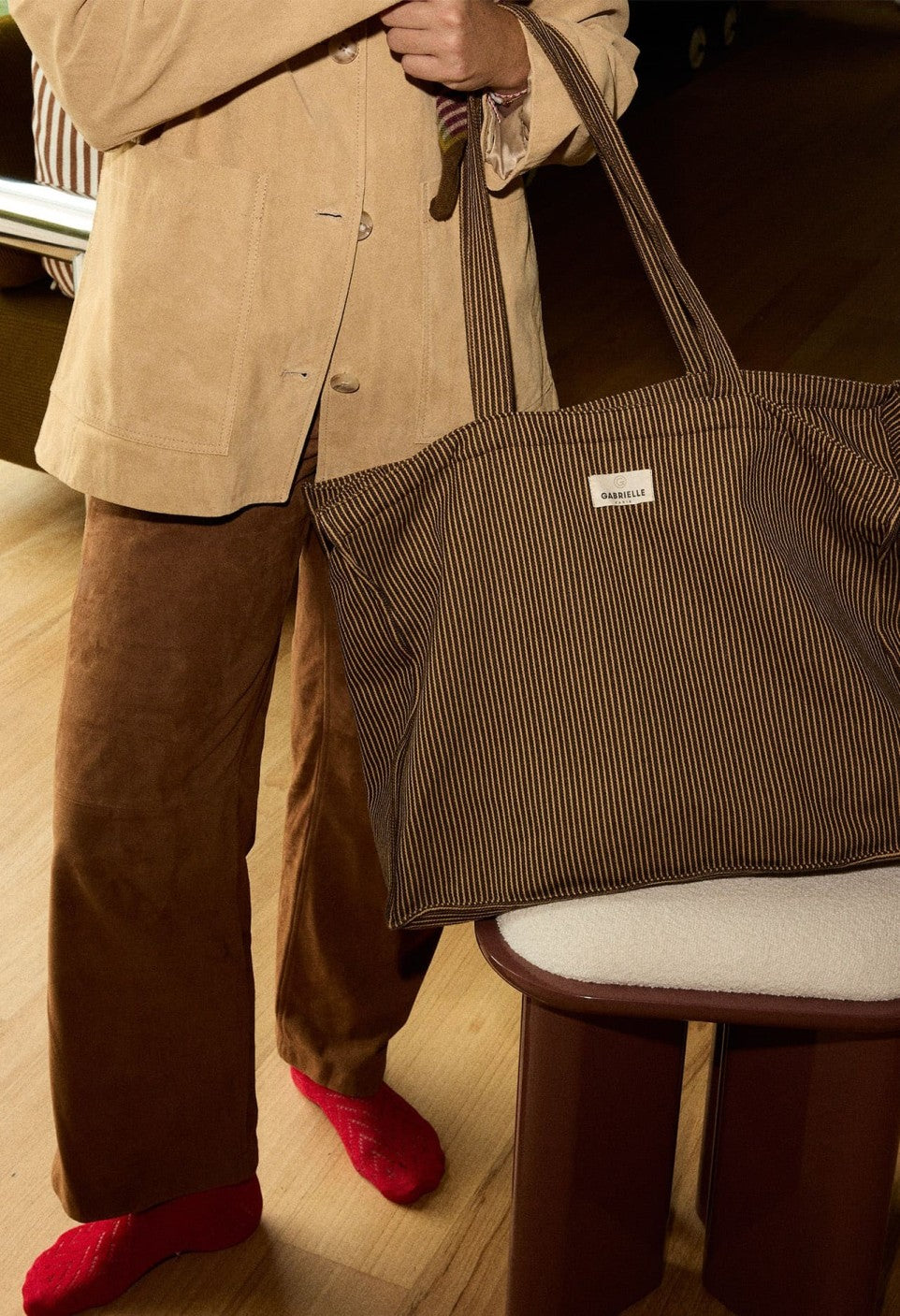 Sac Week-End en Coton Rayures Café