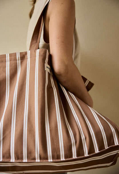 Sac Week-End en Coton Rayures Noisette