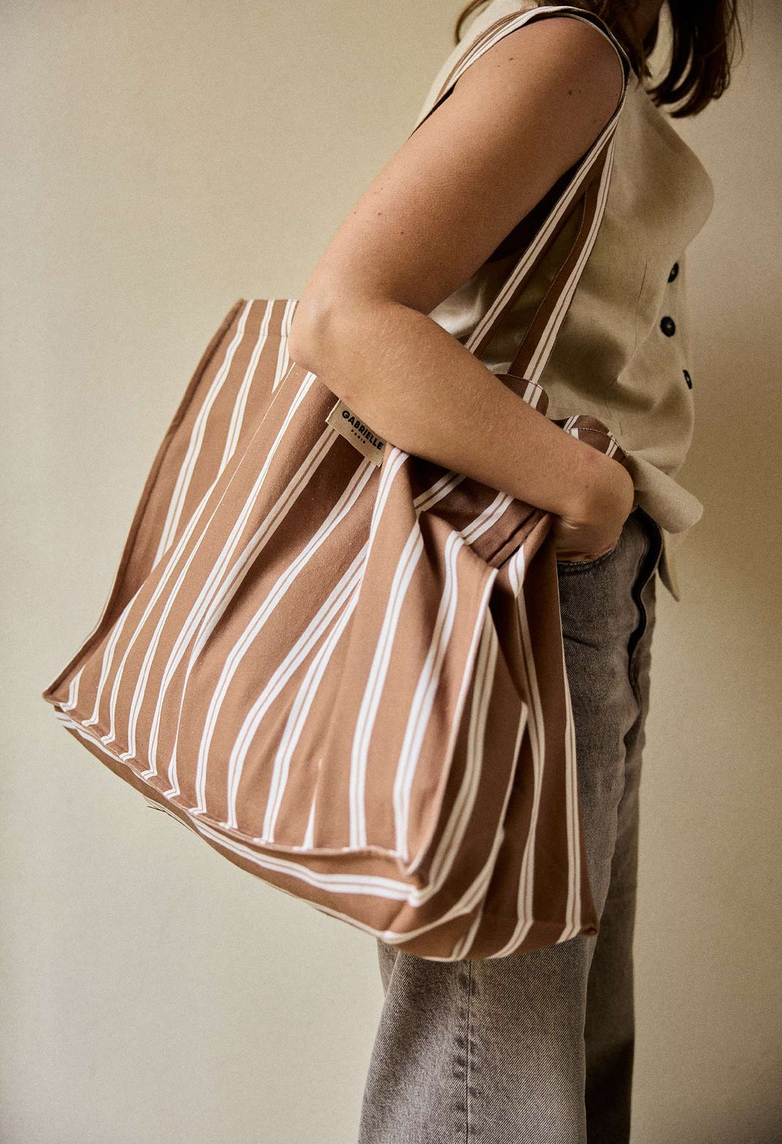 Sac Week-End en Coton Rayures Noisette