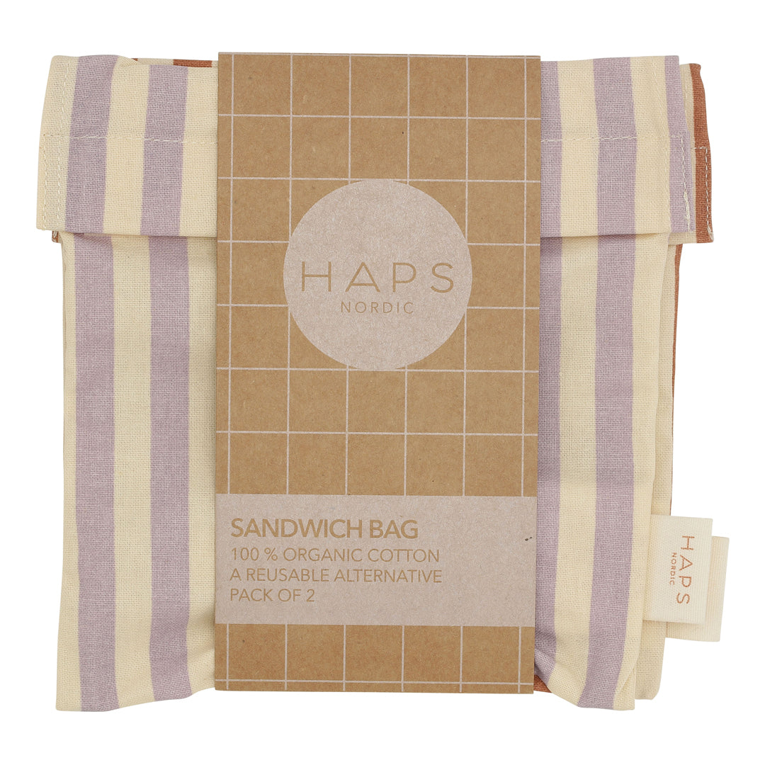 2 Sacs à Sandwich - Rayures Terracotta &amp; Lavande