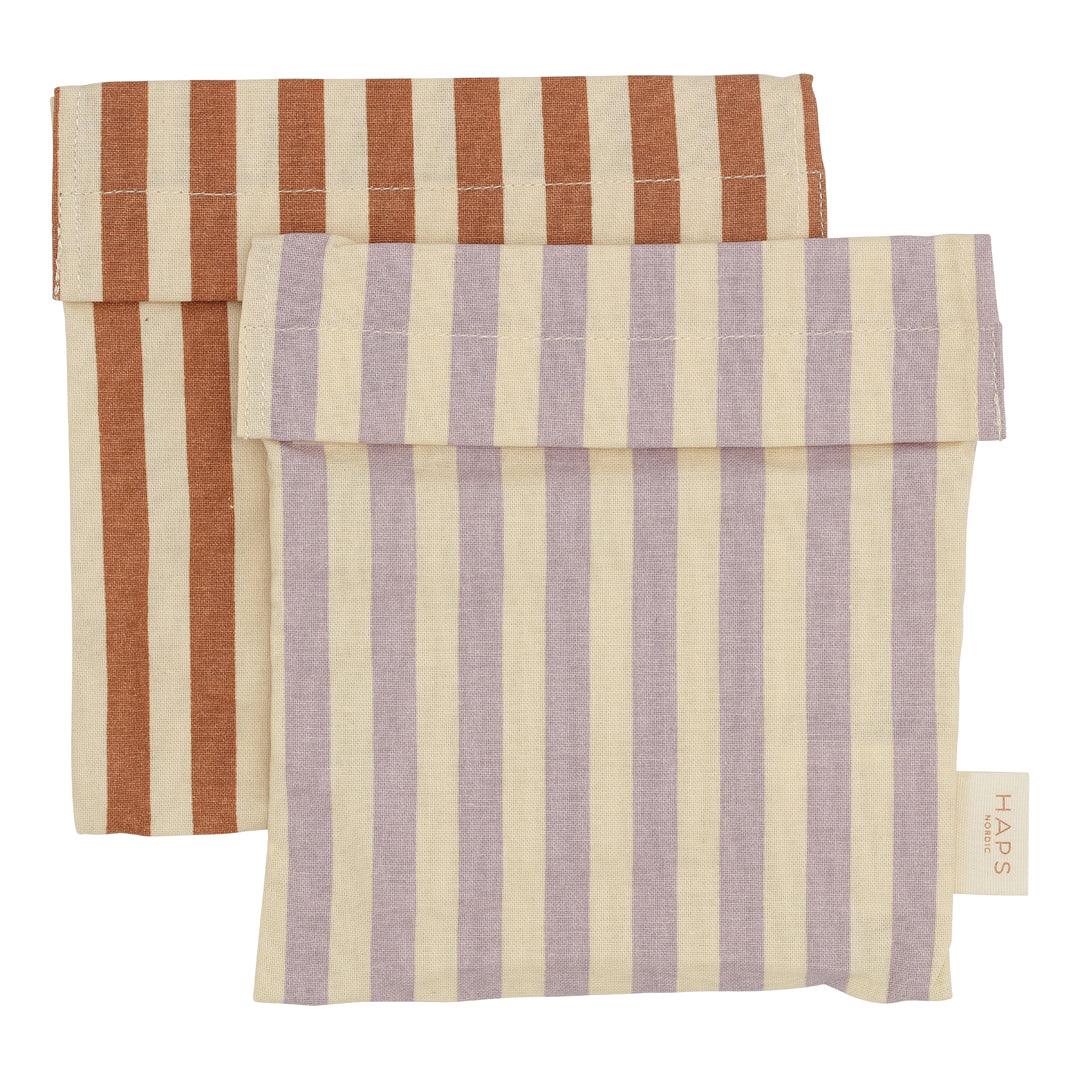 2 Sacs à Sandwich - Rayures Terracotta &amp; Lavande