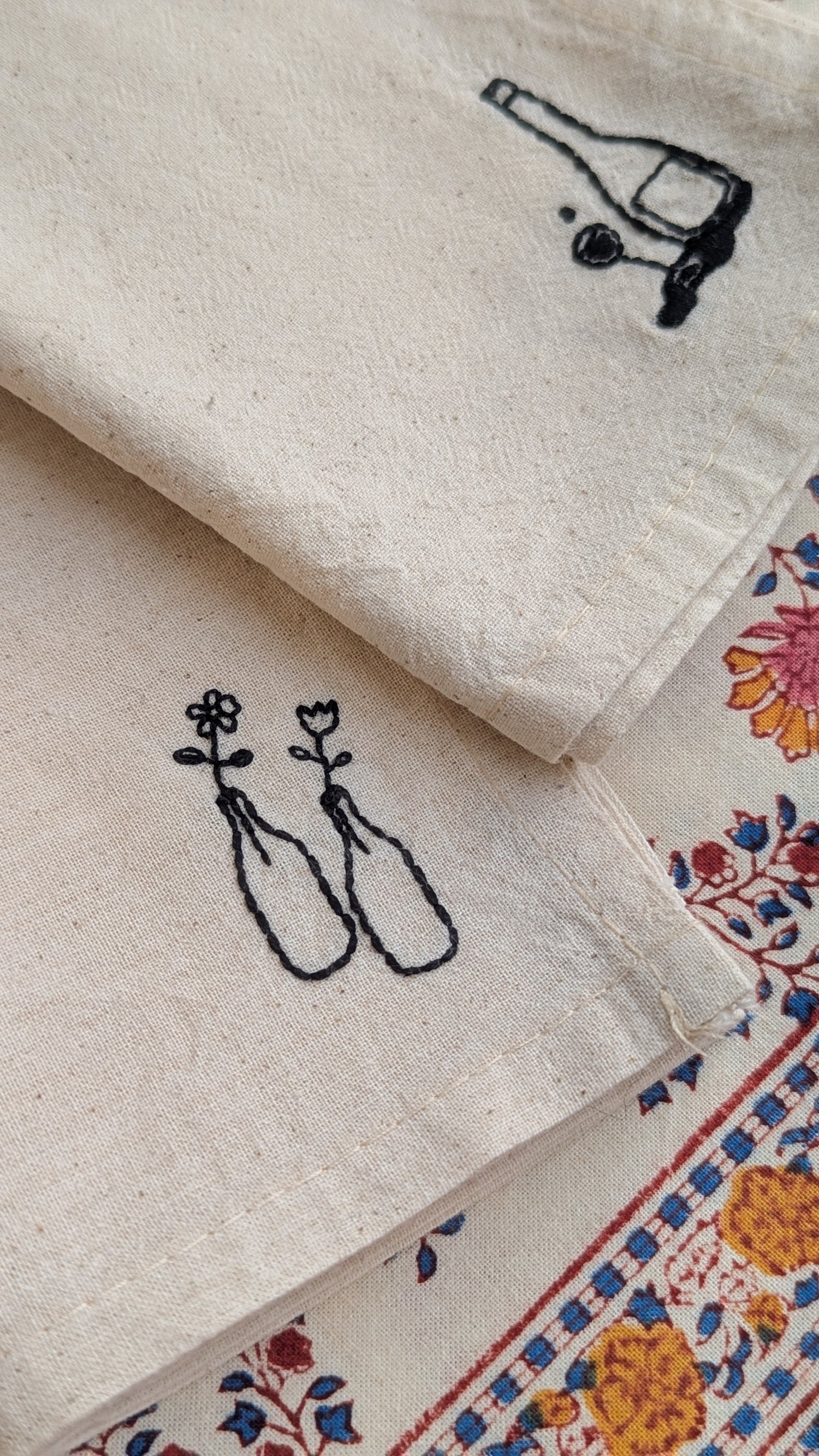 Serviette de Table - Brodée à la Main - Fleurs