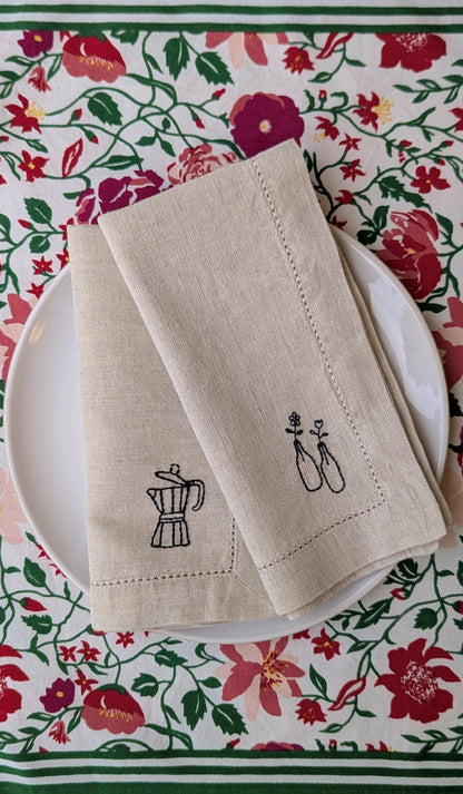 Serviette de Table - Brodée à la Main - Moka