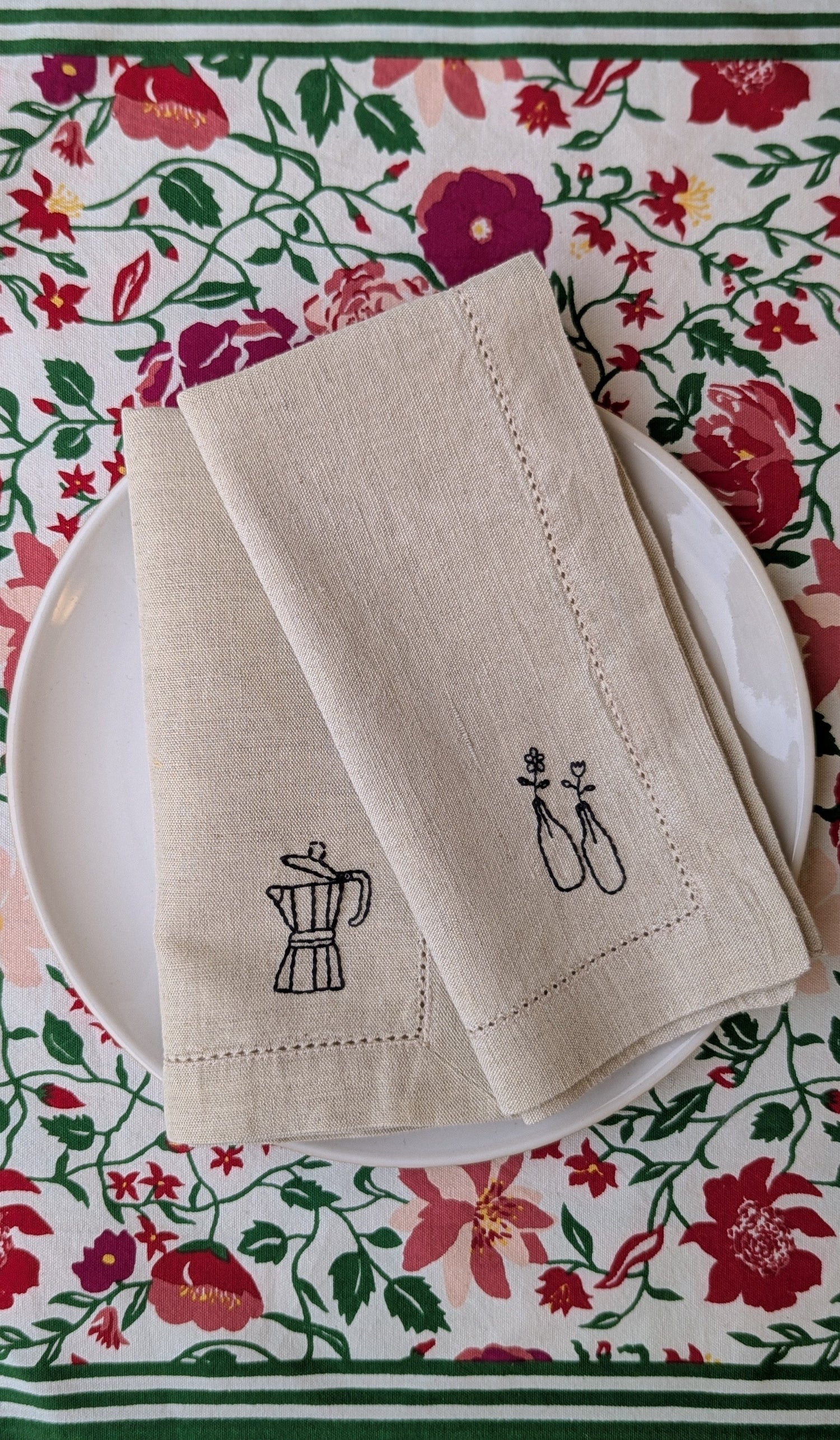 Serviette de Table - Brodée à la Main - Fleurs