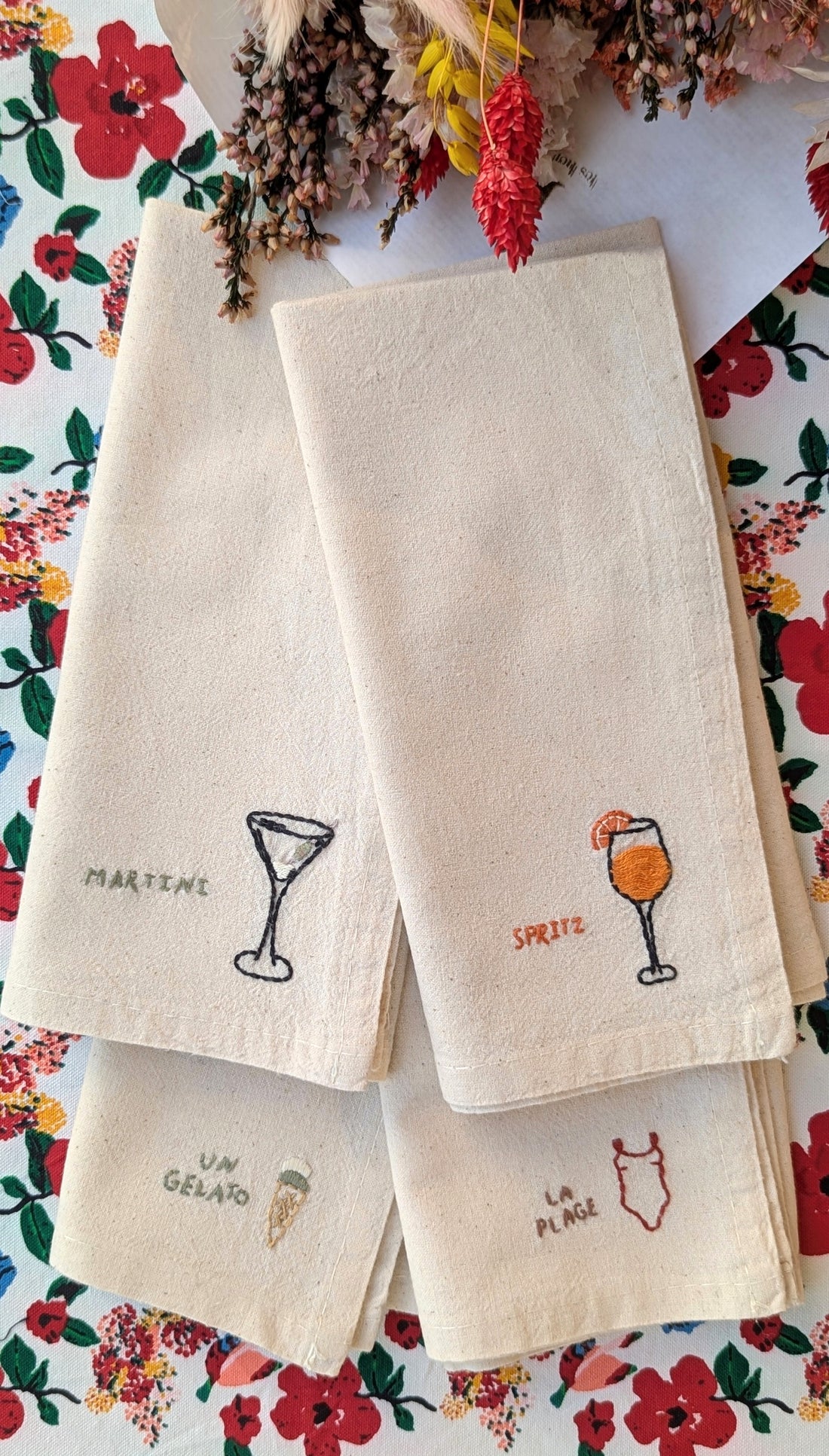 Serviette de Table - Brodée à la Main - Martini