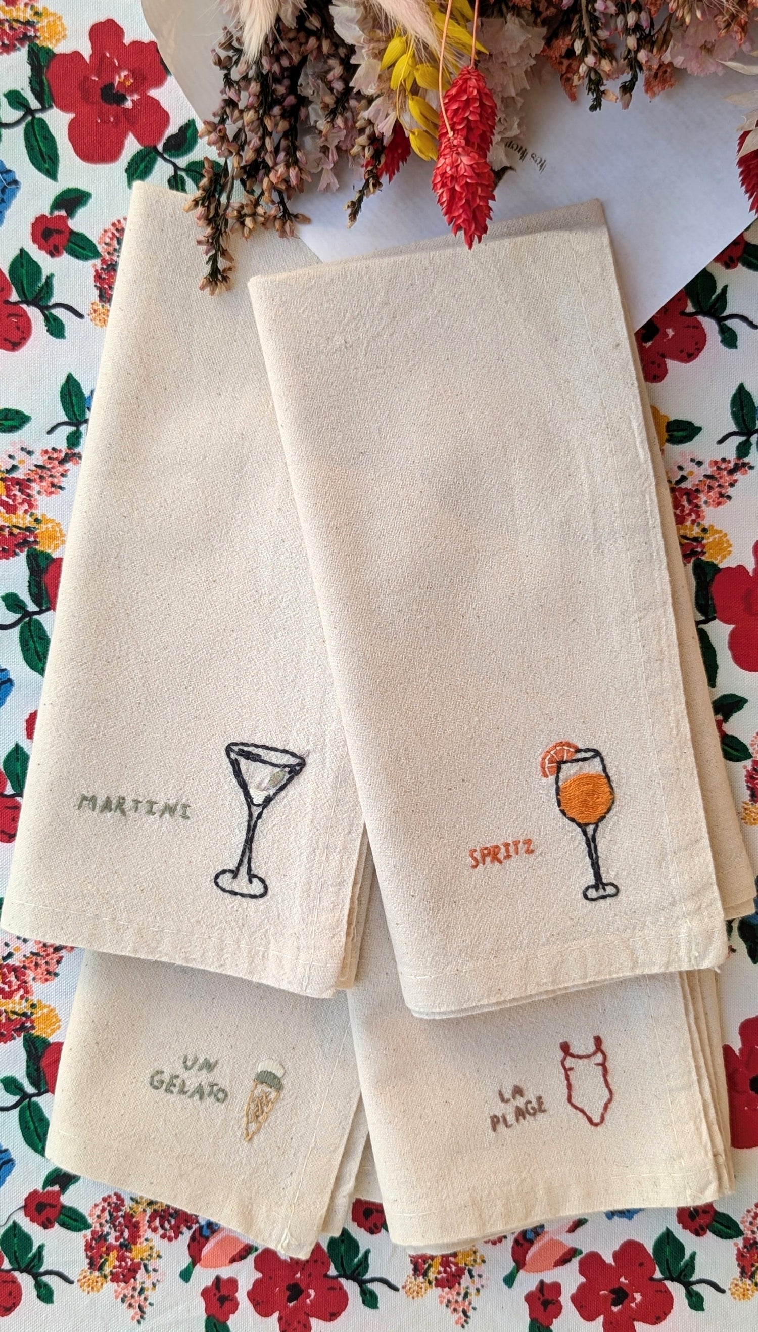 Serviette de Table - Brodée à la Main - Martini