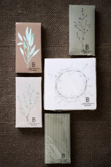 Serviette de Table Papier - Vert mousse avec brindille florale