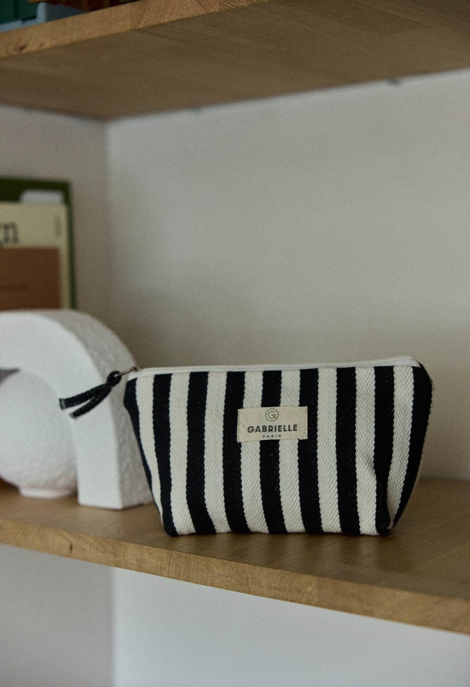 Trousse de Beauté en Coton Rayures Noires
