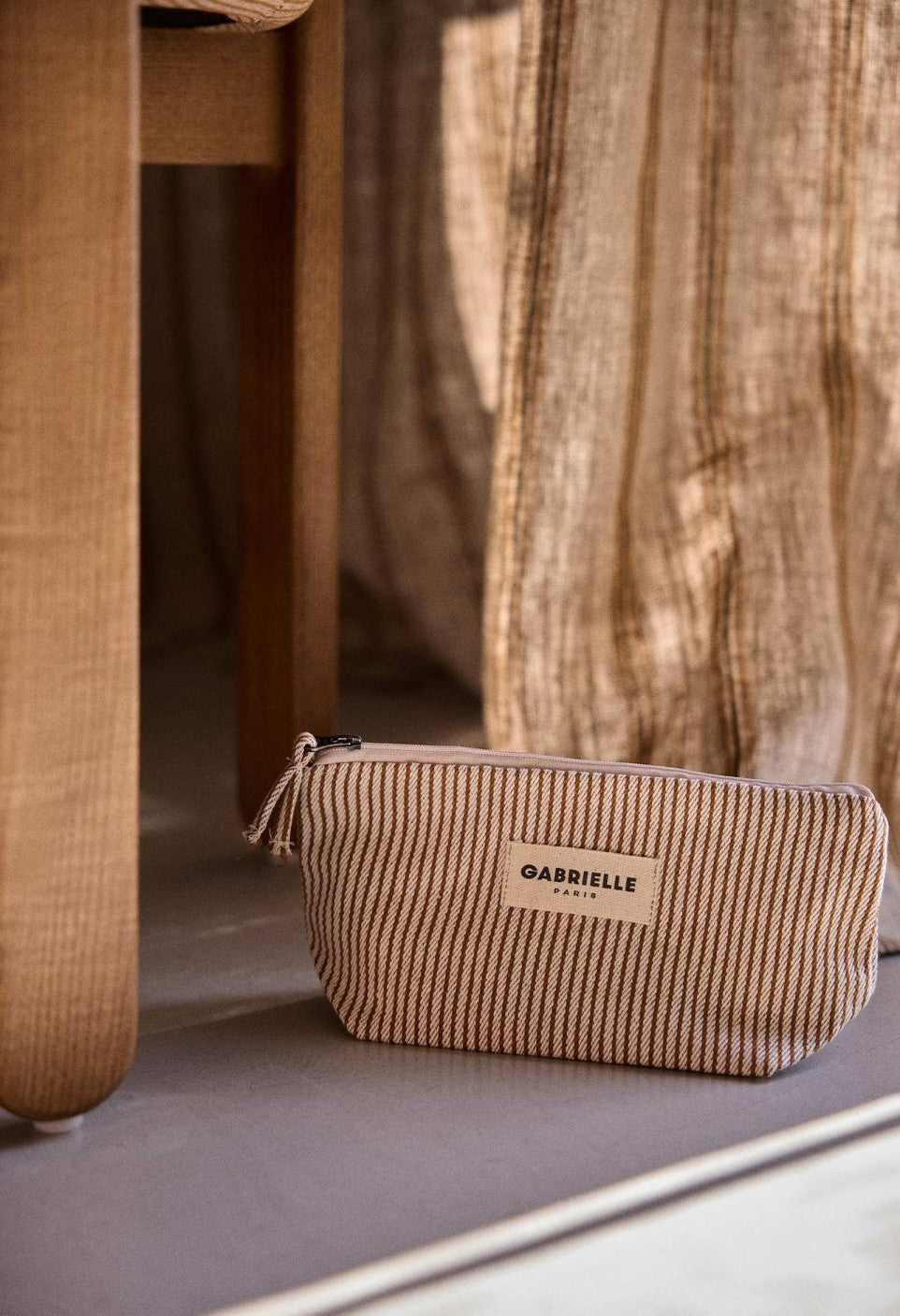 Trousse de Beauté en Coton Rayures Argile