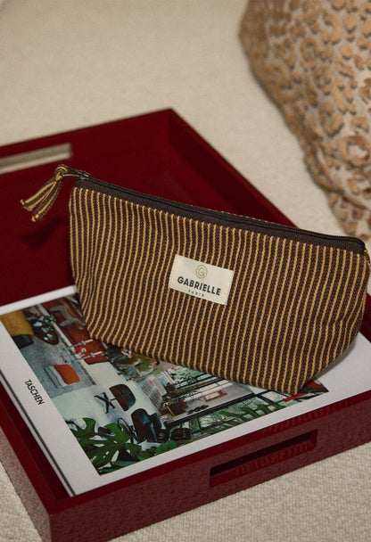 Trousse de Beauté en Coton Rayures Café