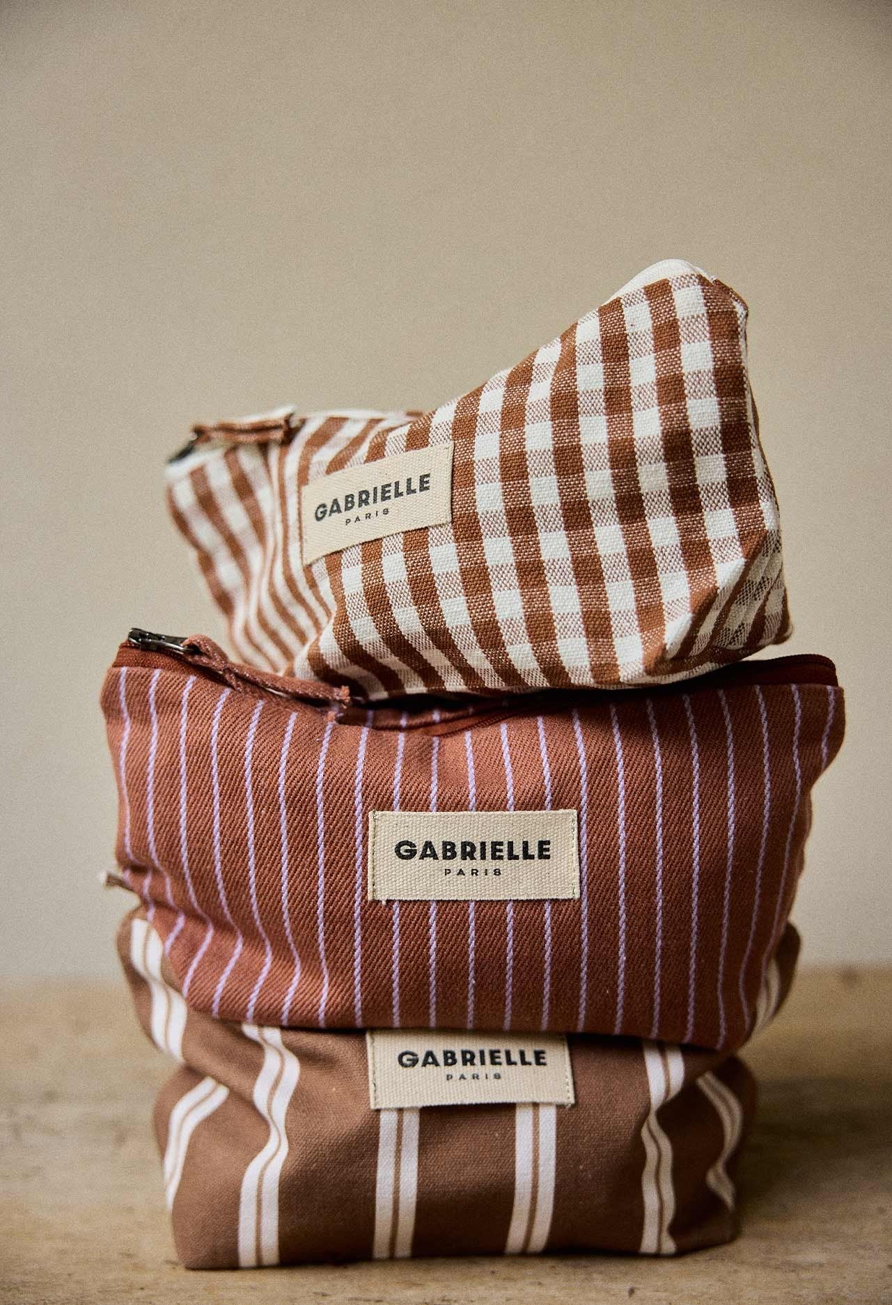 Trousse de Beauté en Coton Rayures Lilas