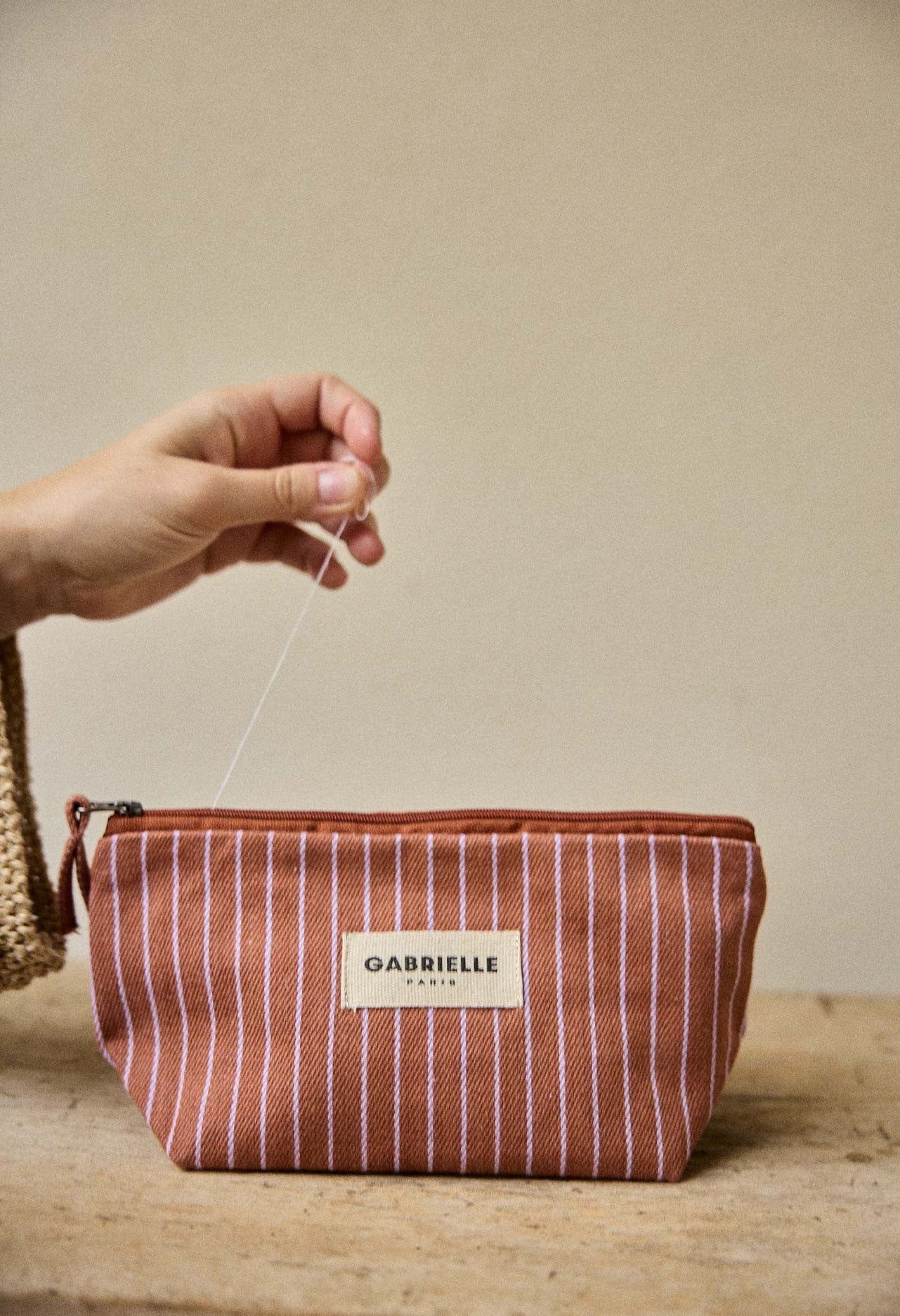 Trousse de Beauté en Coton Rayures Lilas