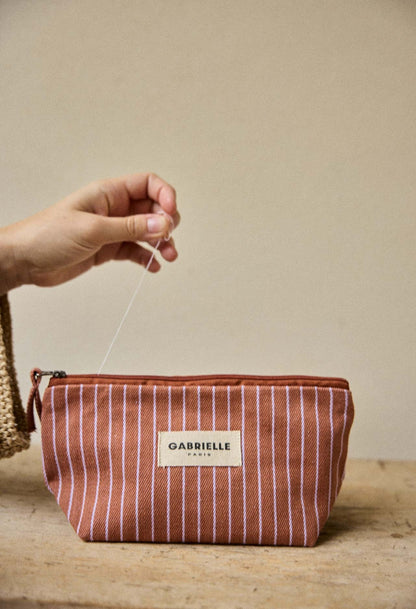 Trousse de Beauté en Coton Rayures Lilas