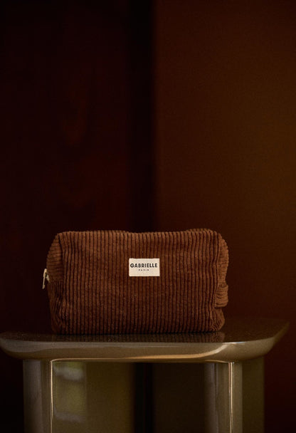 Trousse de Toilette en Coton Velours Camel