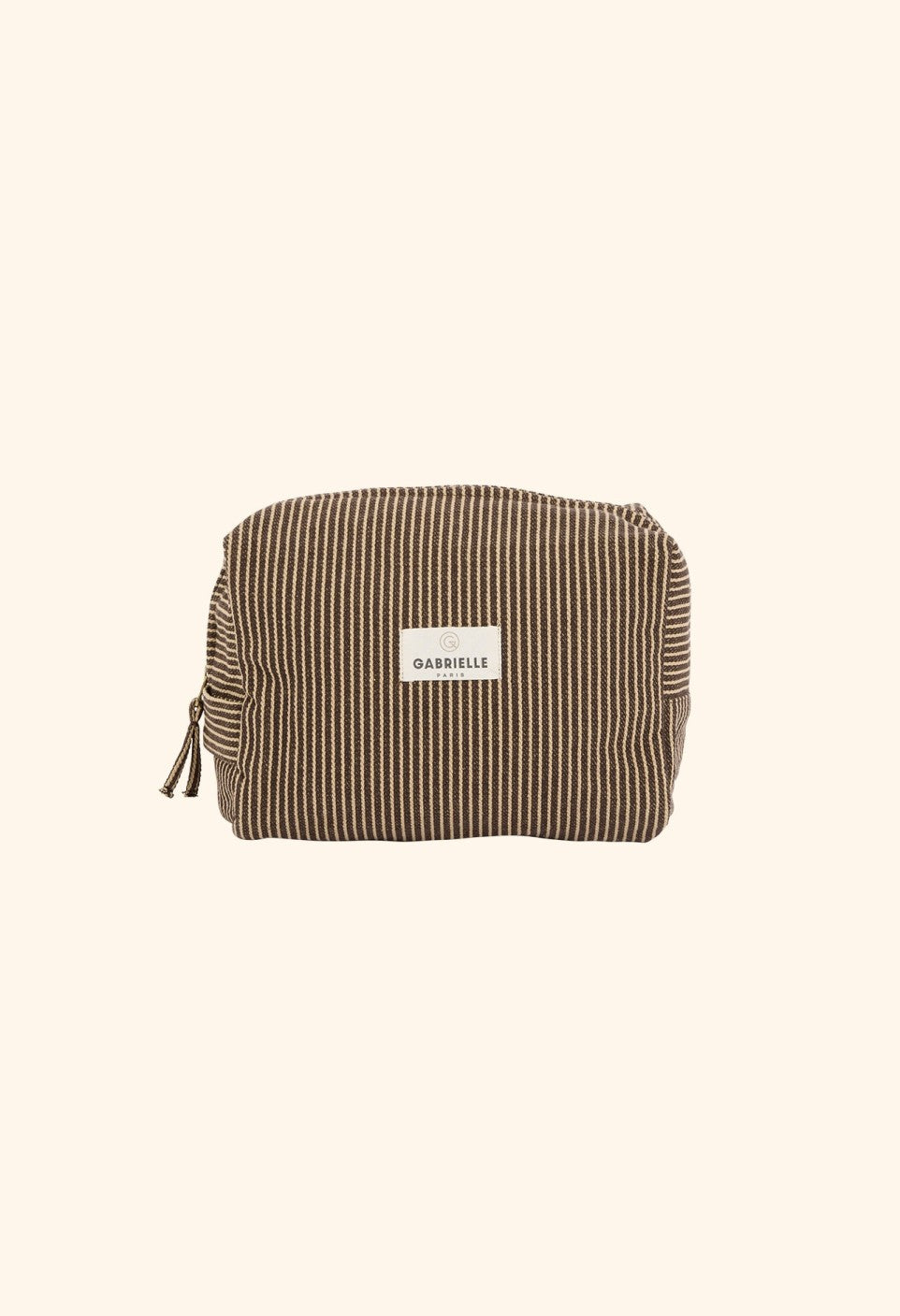 Trousse de Toilette en Coton Rayures Café