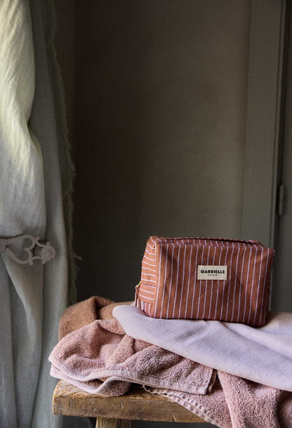 Trousse de Toilette en Coton Rayures Lilas