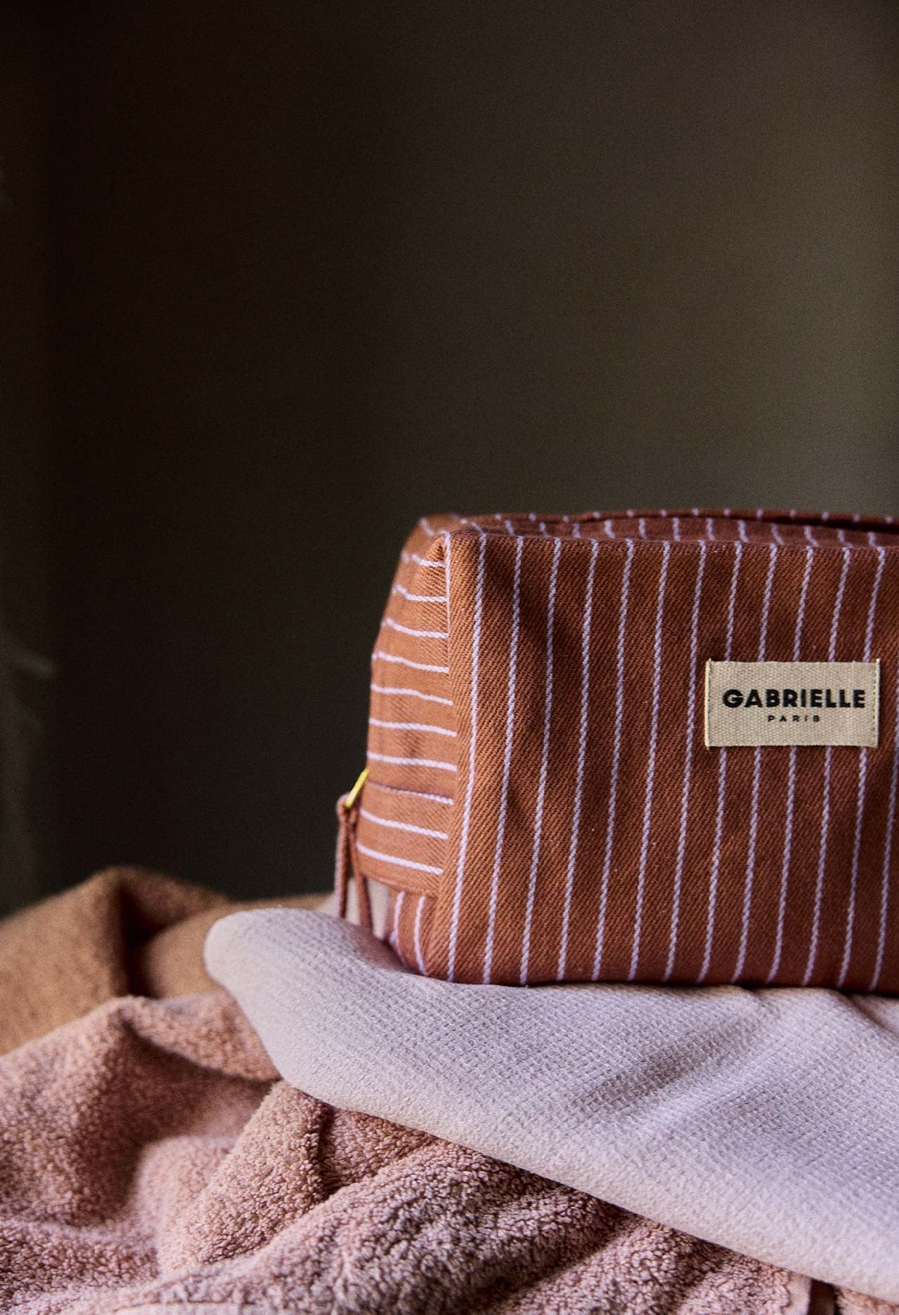 Trousse de Toilette en Coton Rayures Lilas
