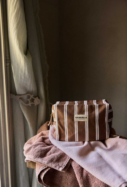 Trousse de Toilette en Coton Rayures Noisette