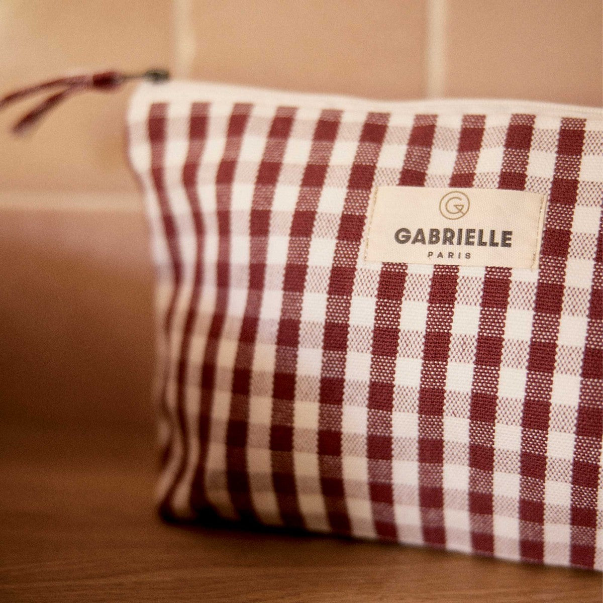 Trousse en Coton Vichy Bordeaux