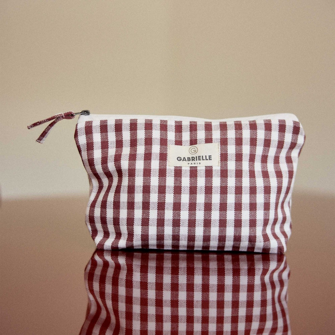 Trousse en Coton Vichy Bordeaux
