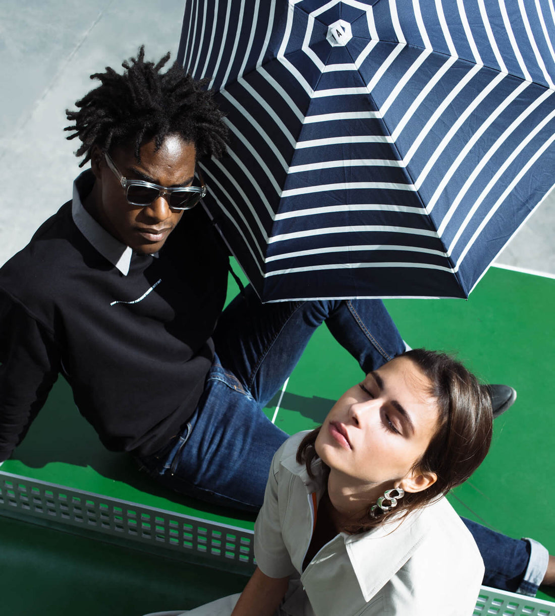 Mini parapluie anatole pablo bleu marine rayé solide léger et ultra compact