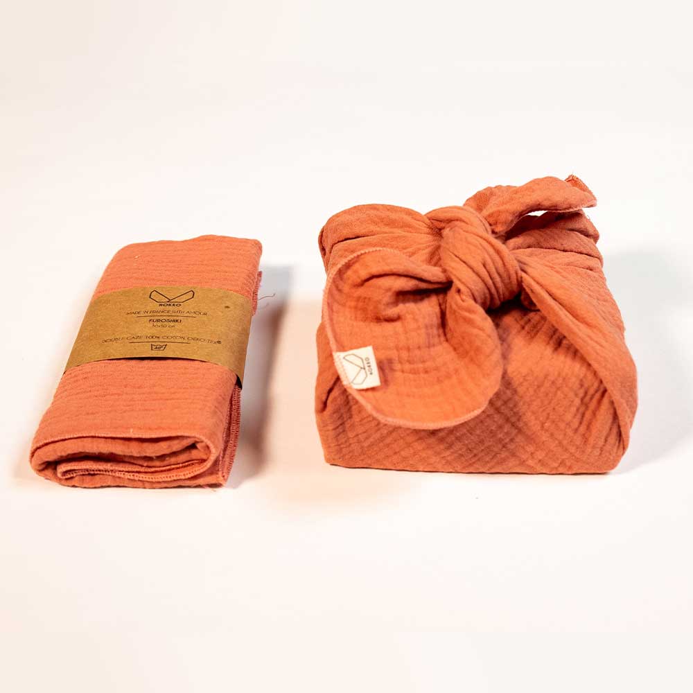 Furoshiki Double Gaze de Coton Terracotta 75 x 75