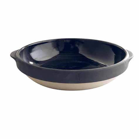 Grand Plat Rond en Grès - Encre Bleu Nuit et Naturel 2,7L