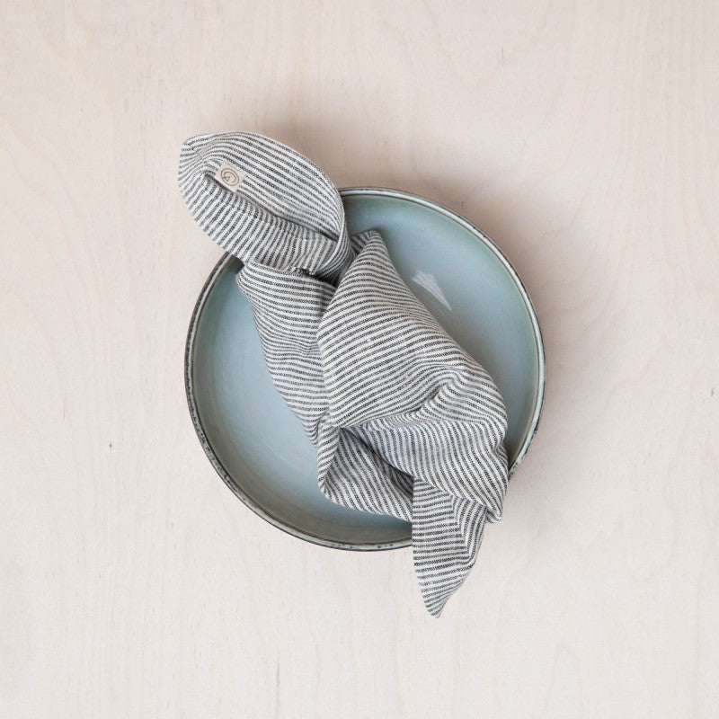 Serviette de Table en Lin Lavé Larges Rayures Black/Milk